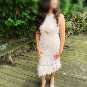 ASOS pearl embellish midi dress feathered hem